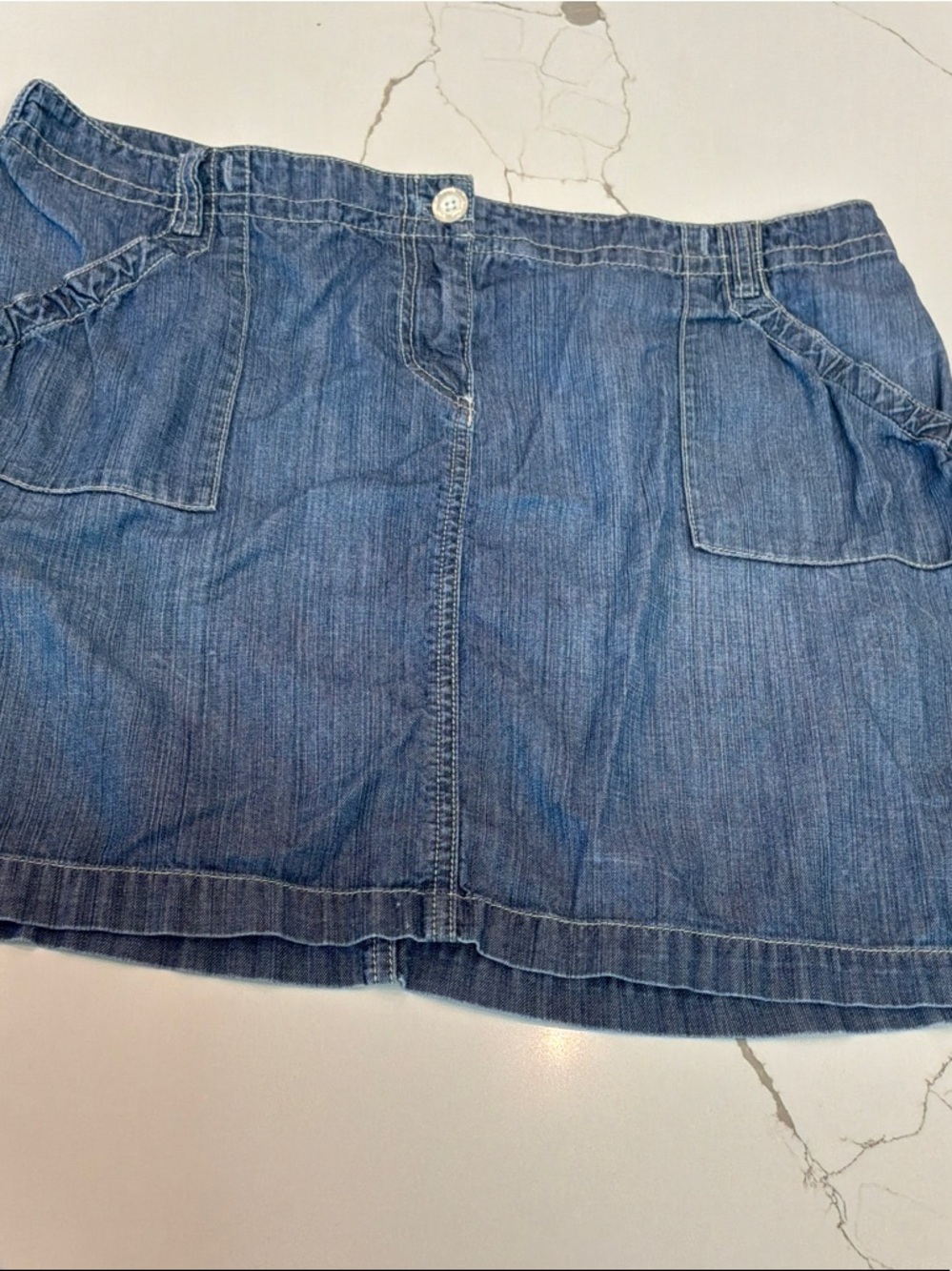 New York & Company Denim Mini Skirt - Blue Weathered Size 16 Pockets Cotton
